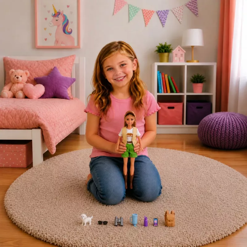 LEAN TOYS Bambola Anlily viaggiatrice con cane e zaino e set accessori
