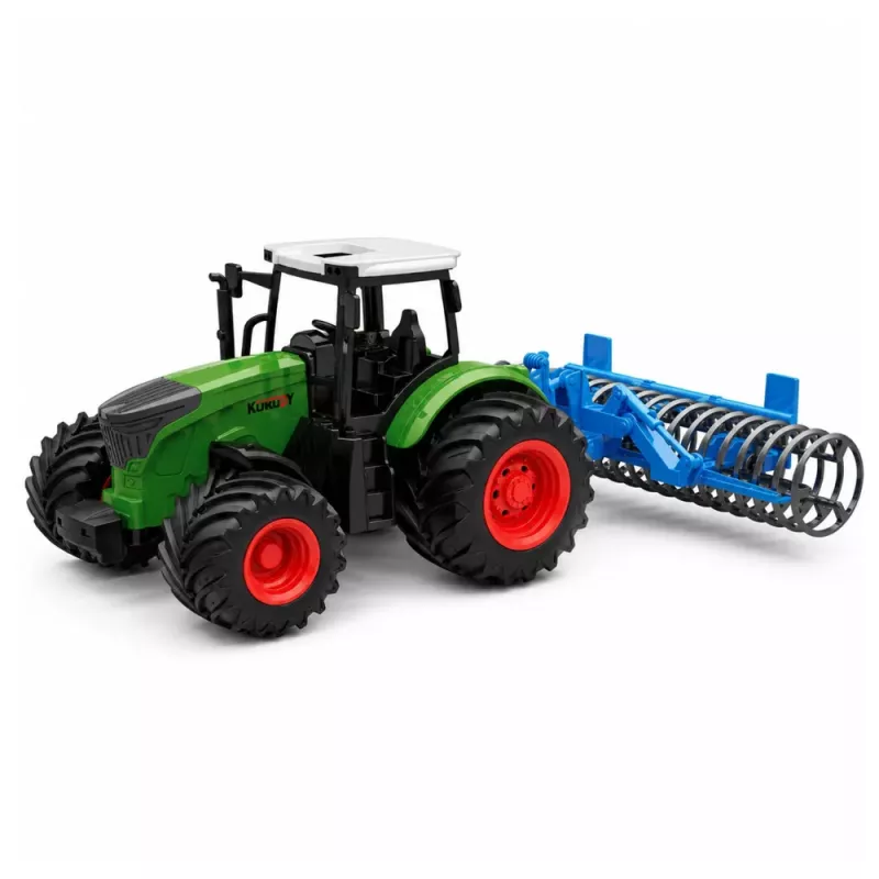 LEAN TOYS Trattore agricolo con rullo verde 1:24