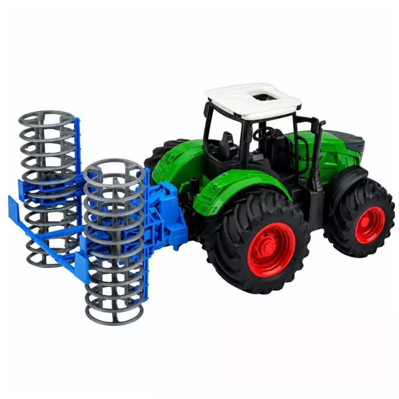 LEAN TOYS Trattore agricolo con rullo verde 1:24