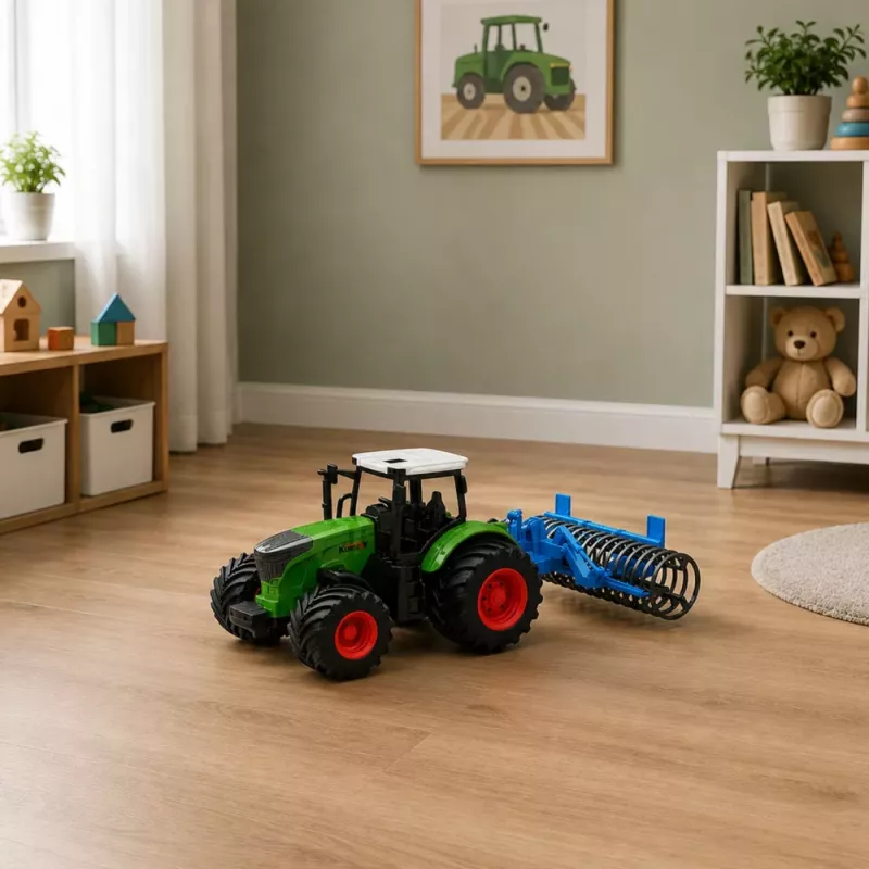 LEAN TOYS Trattore agricolo con rullo verde 1:24
