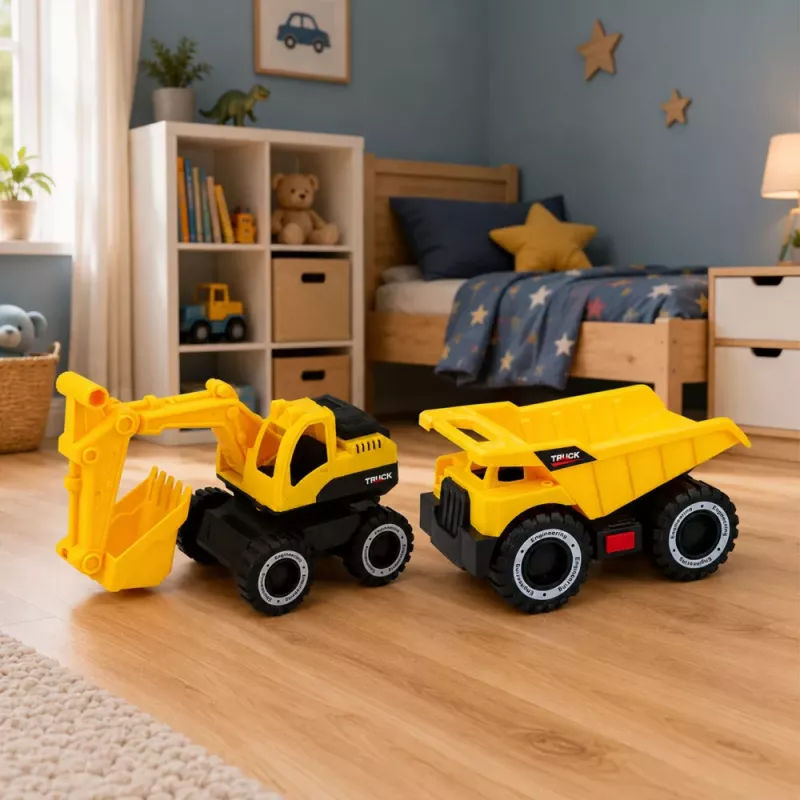 LEAN TOYS Set veicoli da cantiere escavatore dumper con luci e suoni giallo