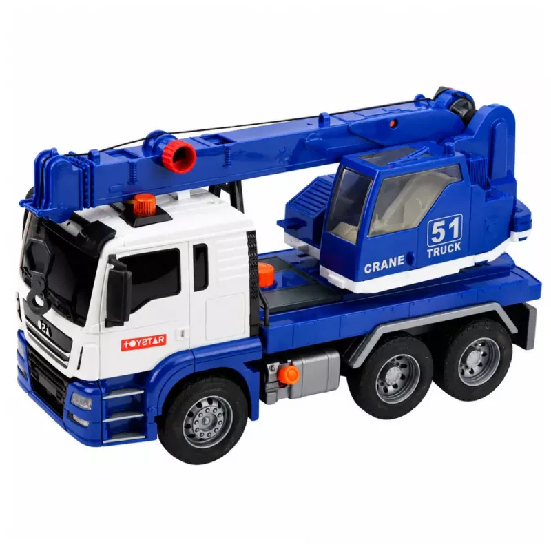 LEAN TOYS Camion con gru da cantiere regolabile luci e suoni - blu