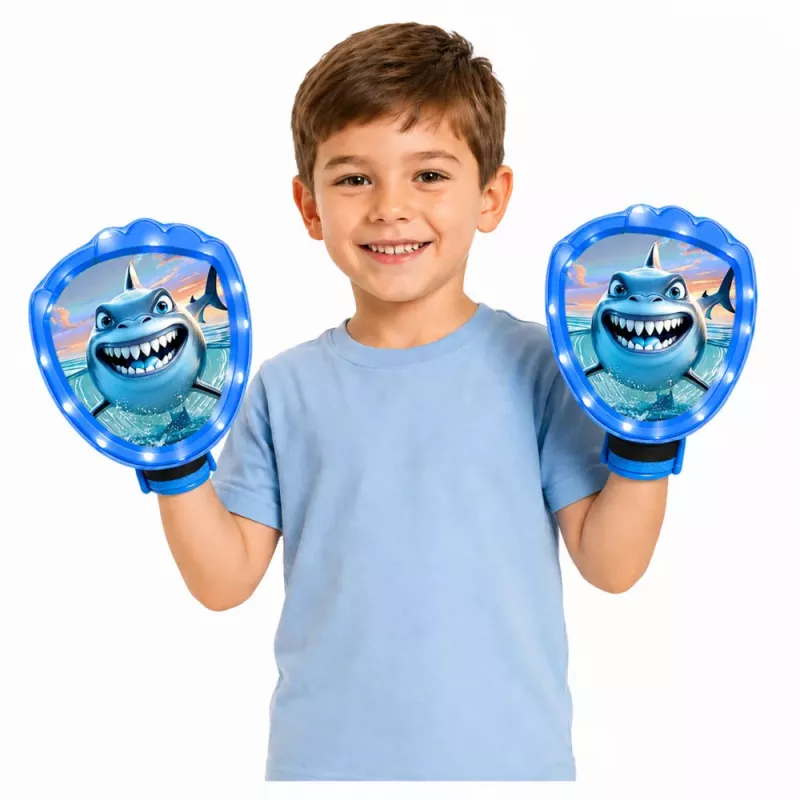LEAN TOYS Gioco Arcade di Lancio, Presa, Racchetta, Palline Luminose, Squalo LED