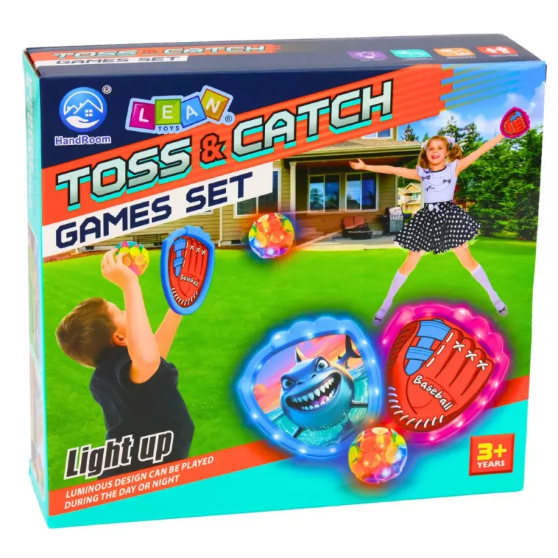 LEAN TOYS Gioco Arcade di Lancio, Presa, Racchetta, Palline Luminose, Squalo LED