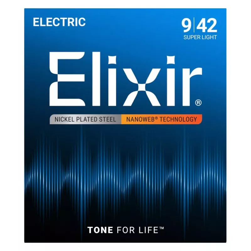 Corde per chitarra elettrica Elixir Strings 12002 Nanoweb, Super Light .009-.042, confezione da 6