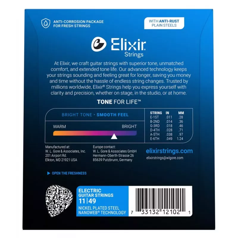 Corde per chitarra elettrica Elixir 12102 Medium (11-49) NW