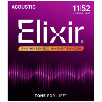 Corde per chitarra acustica Elixir Strings 16027 Phosphor Bronze Custom Light NANOWEB (11-52)