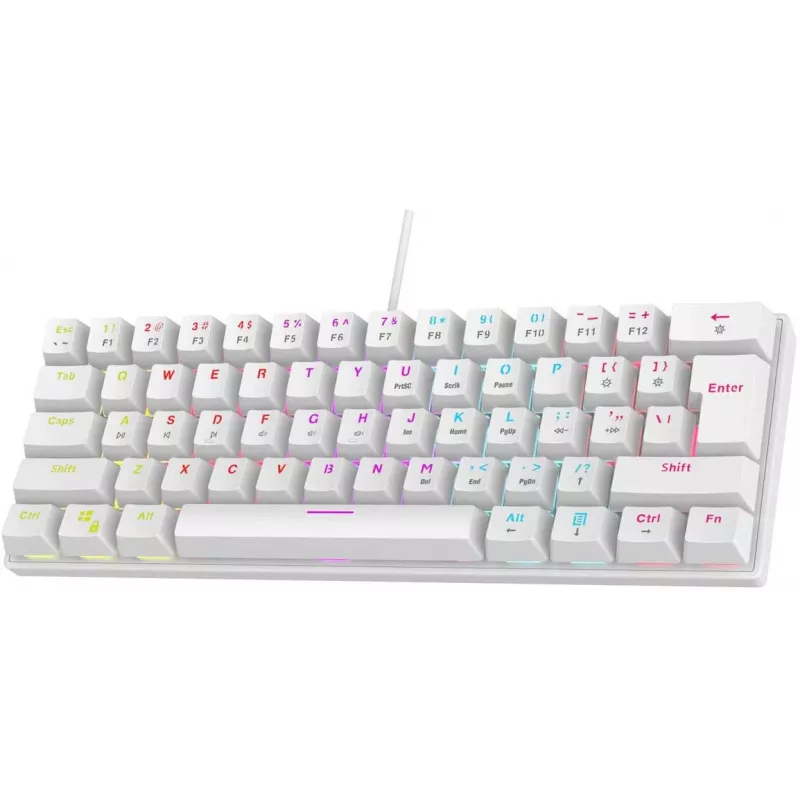 Rampage PLOWERK60 Tastiera meccanica gaming 60% bianca con switch blu RGB USB-C