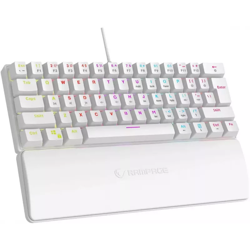 Rampage PLOWERK60 Tastiera meccanica gaming 60% bianca con switch blu RGB USB-C