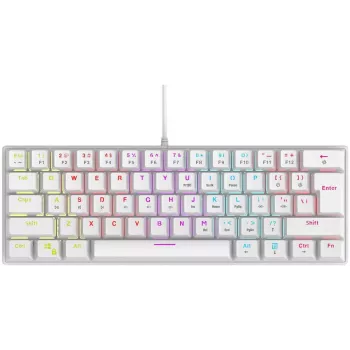 Rampage PLOWERK60 Tastiera meccanica gaming 60% bianca con switch blu RGB USB-C