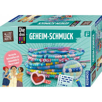 KOSMOS Die drei !!! Secret Jewelry - set creativo da detective con scomparti segreti, ruota con codice, perle e charm per bambine da 8 anni
