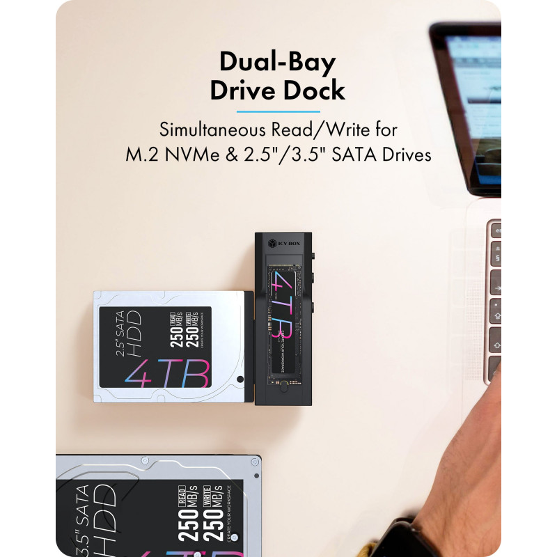 IcyBox IB-2911MSCL-CU31 stazione di docking e clonazione per M.2 NVMe e HDD/SSD SATA 2,5/3,5 pollici