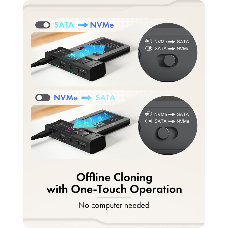 IcyBox IB-2911MSCL-CU31 stazione di docking e clonazione per M.2 NVMe e HDD/SSD SATA 2,5/3,5 pollici