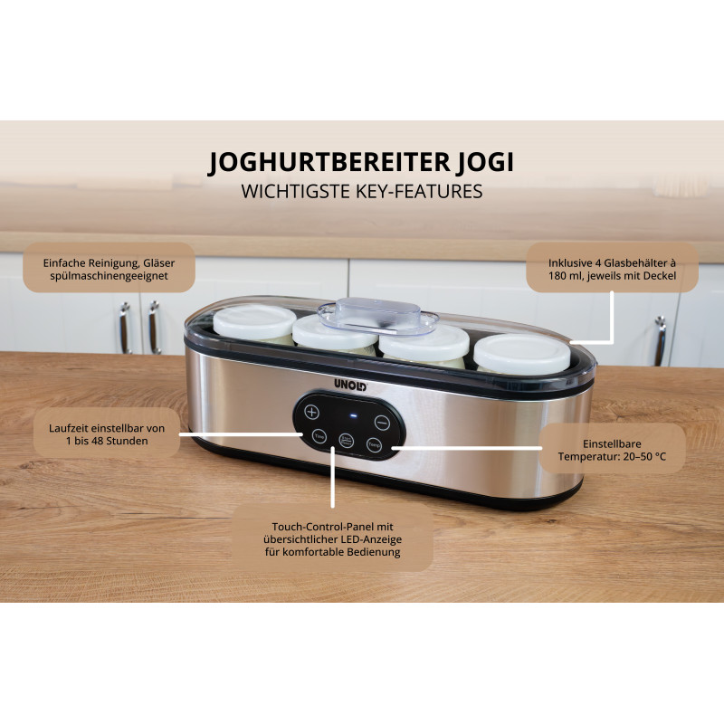 UNOLD 38726 Jogi Yogurtiera, 4 x 180 ml vasetti di vetro