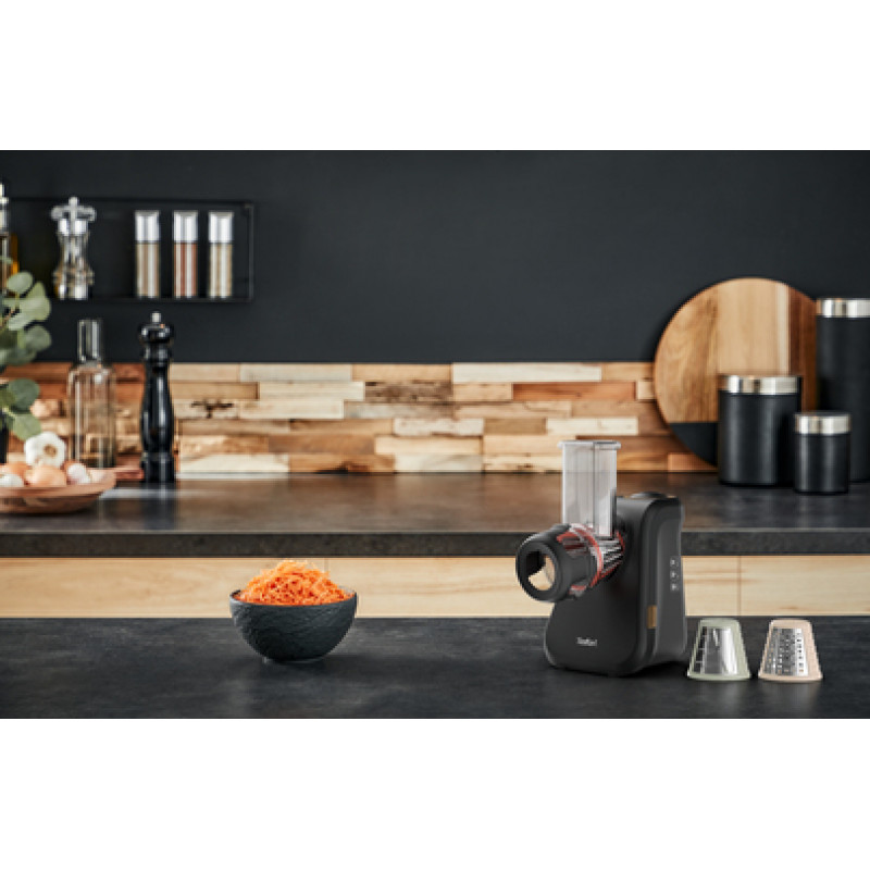 TEFAL MB77EN Grattugia elettrica e spiralizer, 260 W, 5 coni, nero/argento
