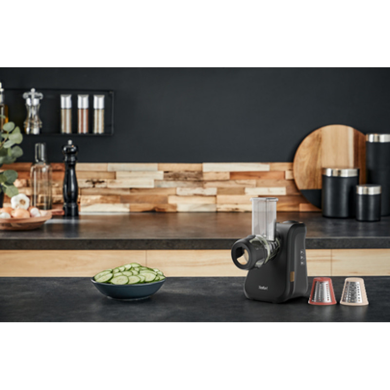 TEFAL MB77EN Grattugia elettrica e spiralizer, 260 W, 5 coni, nero/argento