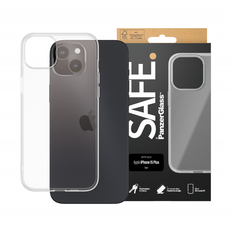 SAFE by PanzerGlass custodia rigida iPhone 15 Plus trasparente 100% TPU riciclato