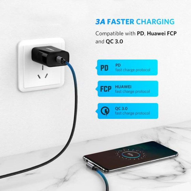 UGREEN cavo USB-C su USB-C ad angolo QC 3.0 PD 3A 60W 1m nero