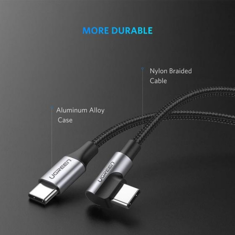UGREEN cavo USB-C su USB-C ad angolo QC 3.0 PD 3A 60W 1m nero