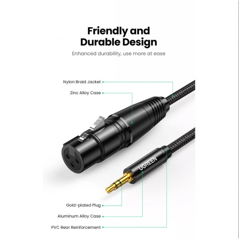 UGREEN AV182 Cavo audio connettore maschio XLR a connettore maschio TRS 3,5 mm 1 m nero