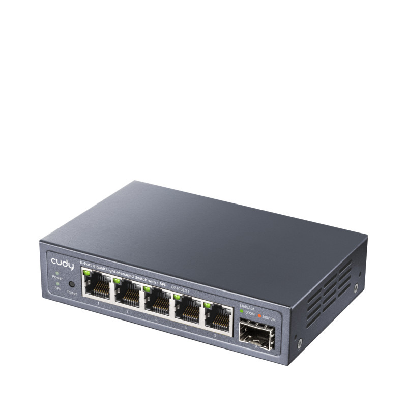 CUDY GS105ES1 Switch Gigabit Light Managed 5 porte con 1 SFP, 4 RJ45, VLAN, QoS, desktop