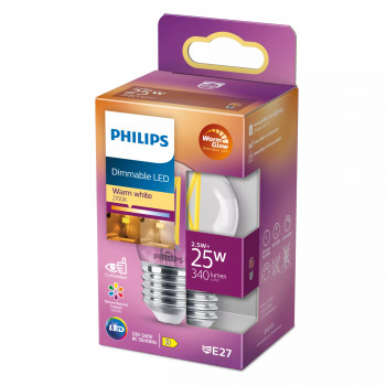 Philips LED Classic WarmGlow P45 trasparente dimmerabile E27 2,3W 250lm 2200-2700K