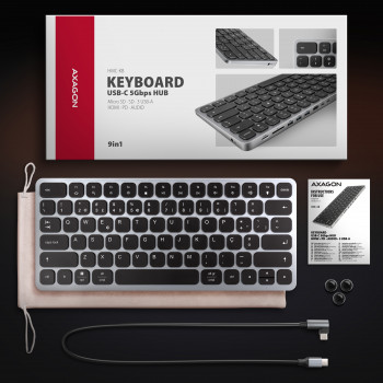 AXAGON HMC-KB-PT hub 9-in-1 con tastiera USB-C 5Gbps (PT)