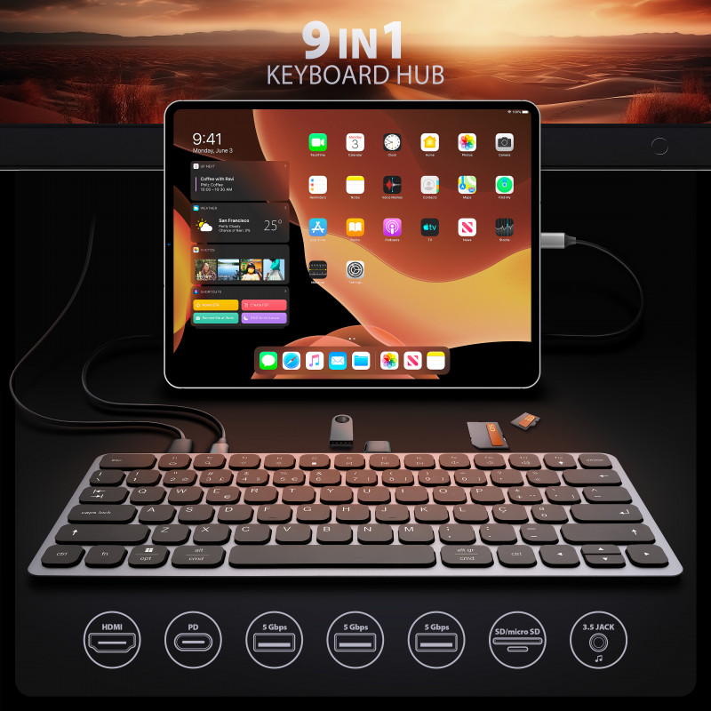AXAGON HMC-KB-PT hub 9-in-1 con tastiera USB-C 5Gbps (PT)