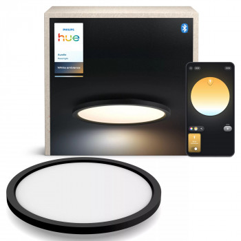 Philips Hue Aurelle plafoniera rotonda nera - lampada LED smart da soffitto, regolazione bianco, 2200 lm, Bluetooth & Zigbee