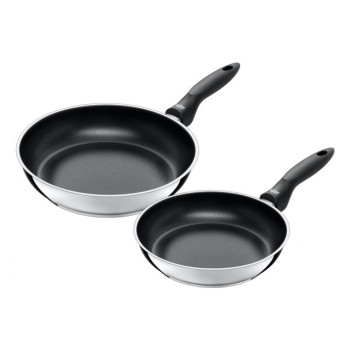 SILIT Domus set padelle 24 & 28 cm, acciaio inox con manico nero, adatto all'induzione, 2 pezzi