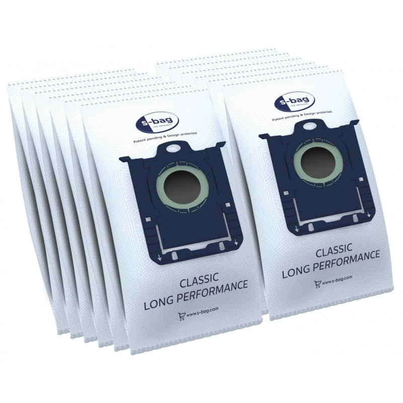 AEG GR201SM s-bag Classic Long Performance sacchetti per aspirapolvere, confezione da 8, blu/bianco, per VX4 Serie 900 168 824