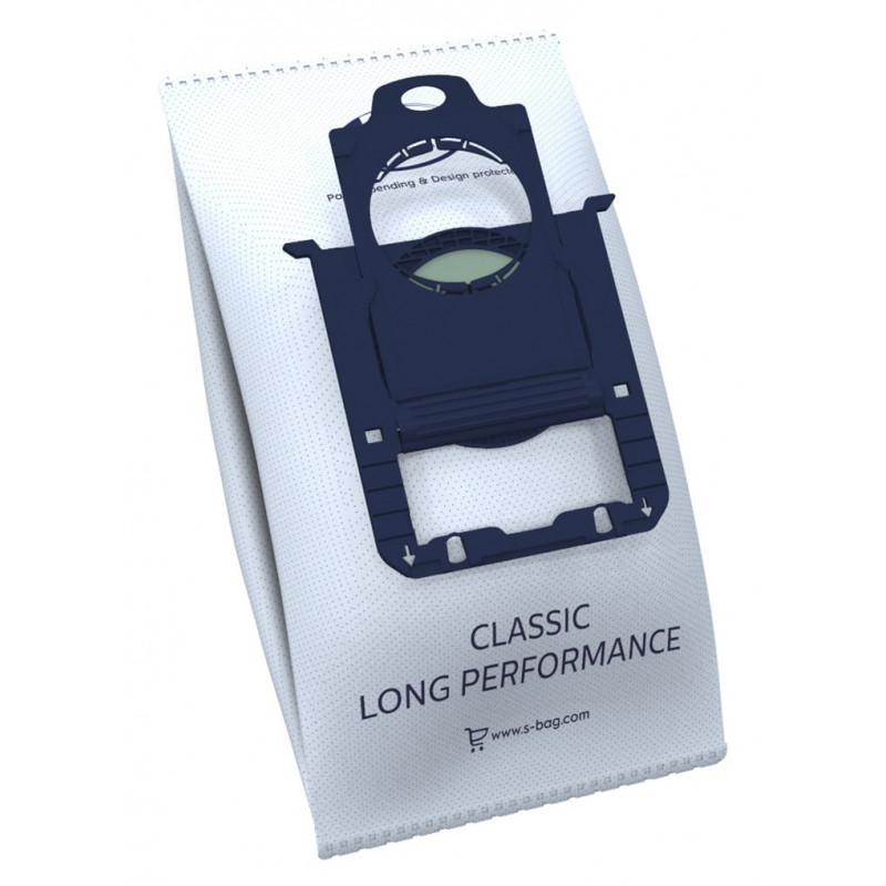 AEG GR201SM s-bag Classic Long Performance sacchetti per aspirapolvere, confezione da 8, blu/bianco, per VX4 Serie 900 168 824