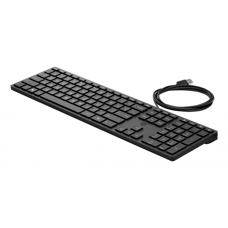 HP Desktop 320K Tastiera USB cablata – layout belga AZERTY, nera, full-size con tastierino numerico, resistente agli schizzi, per thin client e desktop (9SR37AA#AC0)