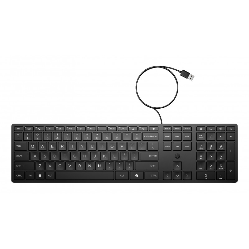 HP Desktop 320K Tastiera USB cablata – layout belga AZERTY, nera, full-size con tastierino numerico, resistente agli schizzi, per thin client e desktop (9SR37AA#AC0)