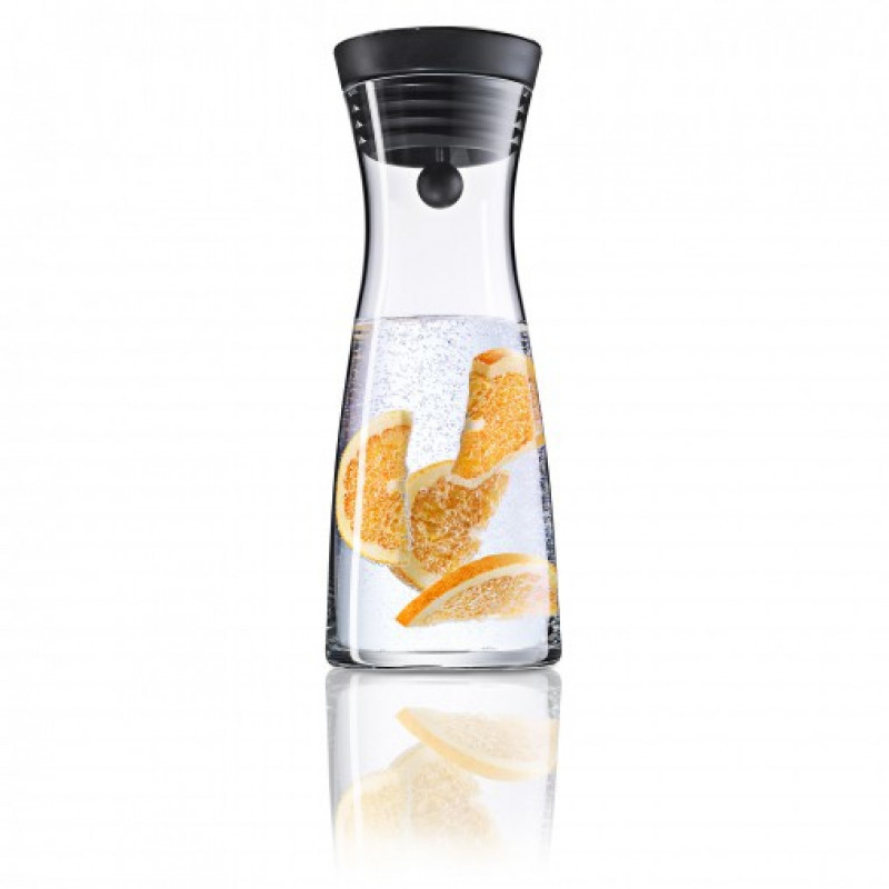 WMF Basic caraffa per acqua 0,75 L, vetro con coperchio in acciaio inox e guarnizione in silicone, trasparente/nero 06.1771.6040