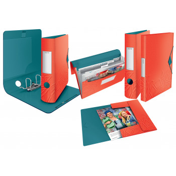 LEITZ Active Urban Chic Raccoglitore ad anelli, 180°, 65 mm, rosso chiaro, A4, poliuretano espanso, effetto duo, dorso arrotondato 1117-00-20