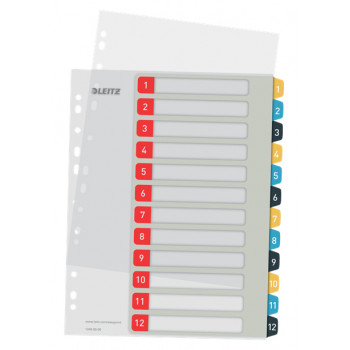 Leitz Cosy Set di etichette stampate A4, 1-12, PP, multicolore 12480000