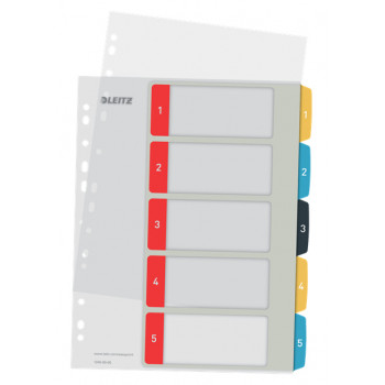 Leitz 12400000 Rubrica numerica, A4, 10 linguette, polipropilene, linguette grigie, corpo trasparente, foratura universale