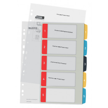 Leitz 12400000 Rubrica numerica, A4, 10 linguette, polipropilene, linguette grigie, corpo trasparente, foratura universale