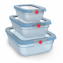 EMSA ONECLICK Set contenitori per conservazione, 3 pezzi, 0,5/1,2/2,3 L, coperchi blu, contenitori trasparenti 3110601764
