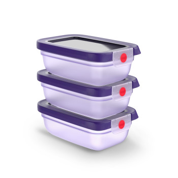 EMSA ONECLICK Set di contenitori per alimenti, 3 x 0,5 L, viola, a tenuta, senza BPA 3110601837