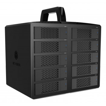 ICY BOX IB-3710-C31 case JBOD USB 3.2 Gen 2 a 10 vani per HDD/SSD SATA da 2,5 pollici/3,5 pollici, Single Mode, cavo USB-C a C, alimentatore 200 W, nero
