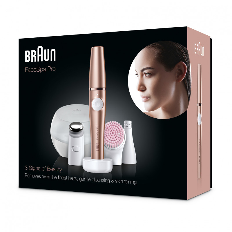 Braun FaceSpa Pro 921 epilatore viso 3-in-1, spazzola detergente & dispositivo tonificante, bronzo-bianco