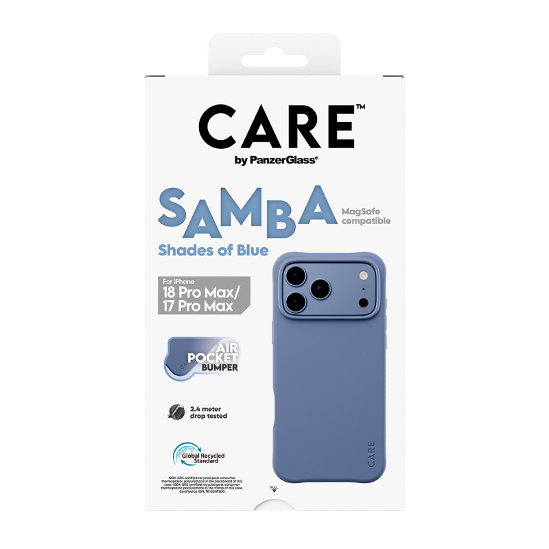 PanzerGlass CARE™ by Samba custodia Shades of Blue con MagSafe per iPhone 17 Pro Max / 18 Pro Max trasparente