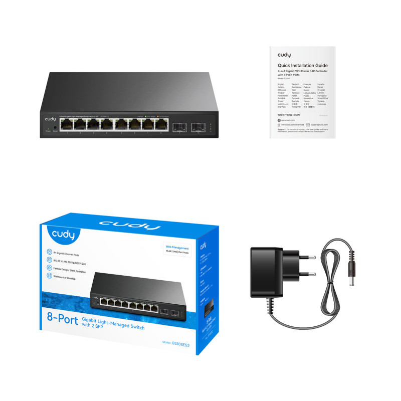 Cudy GS108ES2 switch Gigabit Ethernet 8 porte con 2 uplink SFP