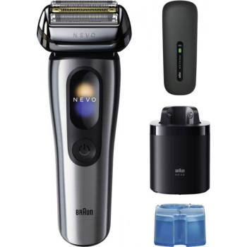 Braun NEVO 17000cc rasoio elettrico con stazione Clean&Charge, 5 modalità, testina di rasatura 360°, cromato/argento 349659