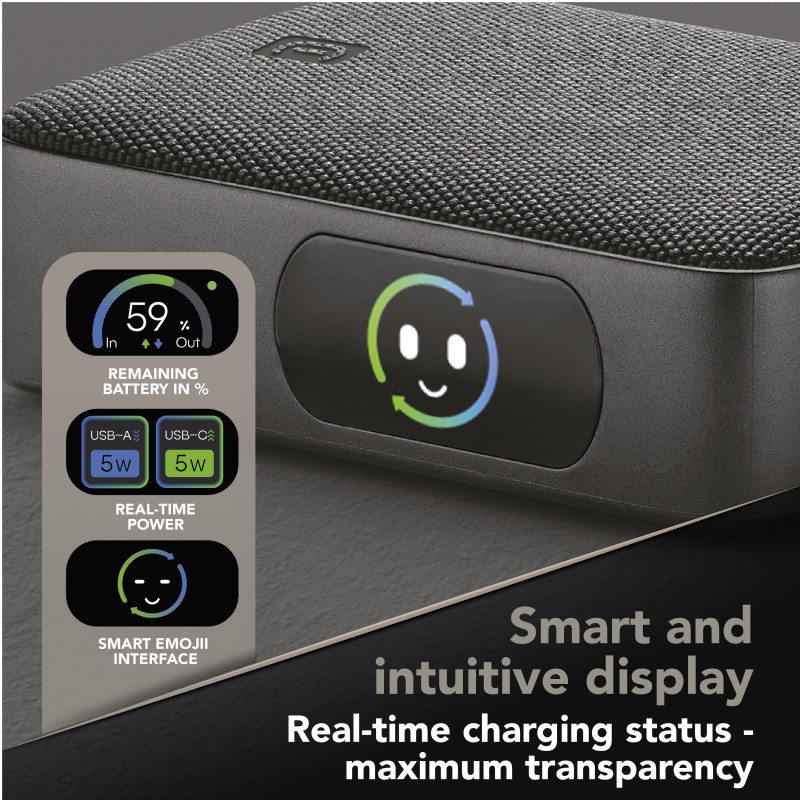 Cellularline Powerview IQ powerbank 10000 mAh, 45 W, USB-C / USB-A, display IQ 61435