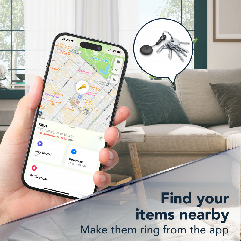 Cellularline TRACY TAG Tracker Bluetooth per Apple Find My, nero 60994