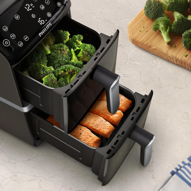Philips Ovi Stacked Dual Basket 4000 friggitrice ad aria 9L 2700W nero e argento NA461/00
