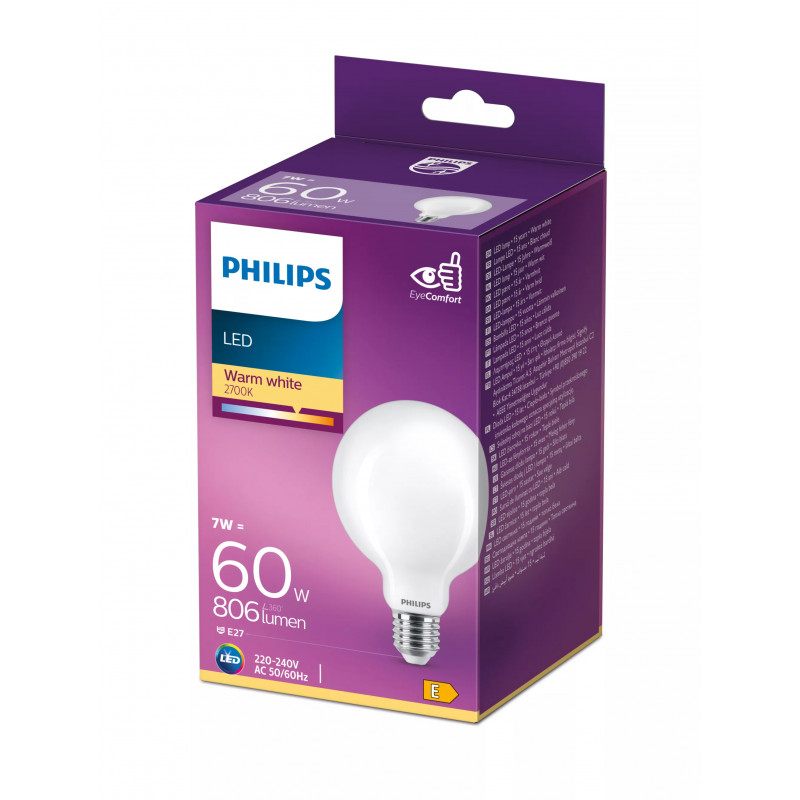 Philips LED Classic 60W G93 E27 bianco caldo opaco non dimmerabile lampadina sferica